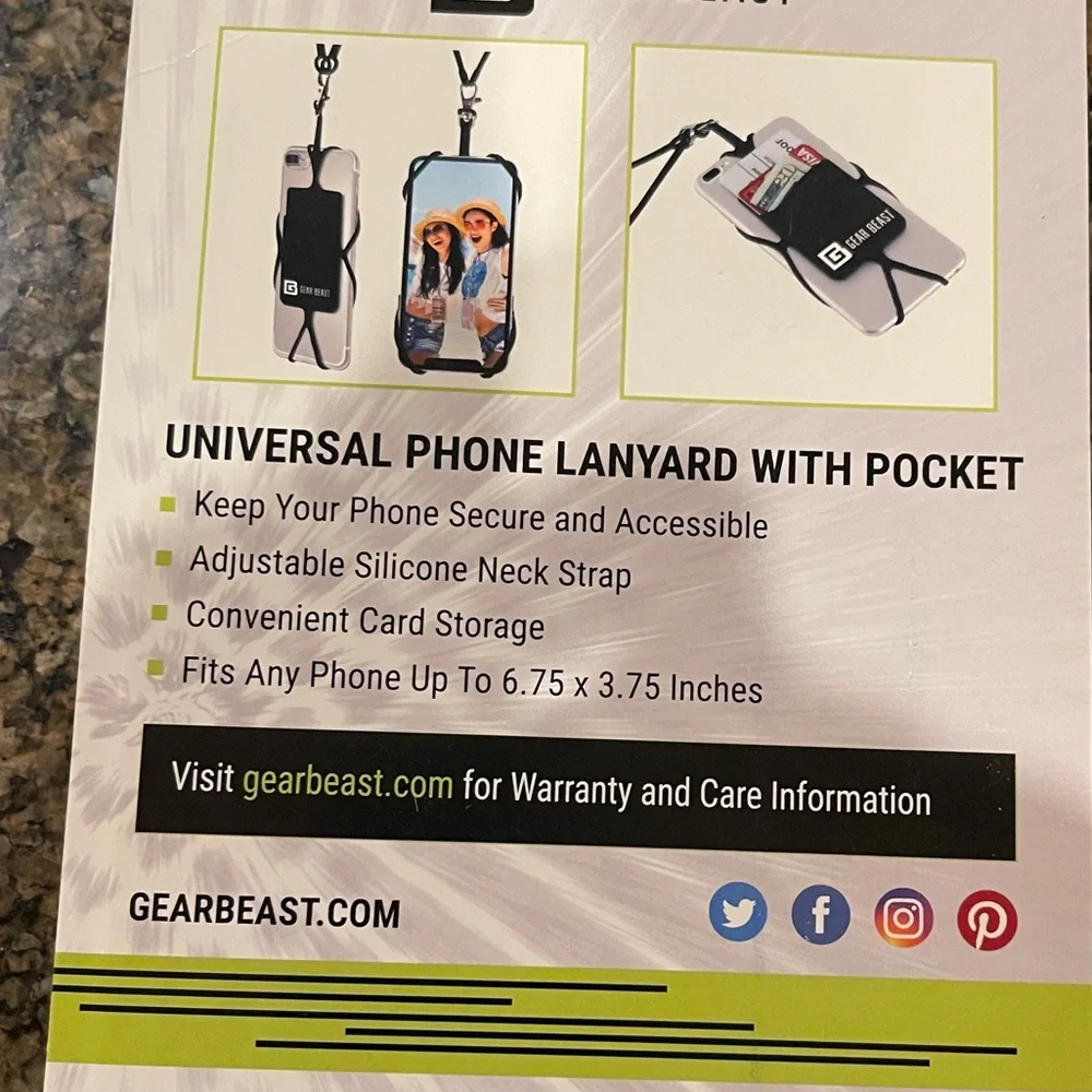 Gear Beast Black Universal Phone Lanyard with Pocket for cash & credit cards NWT